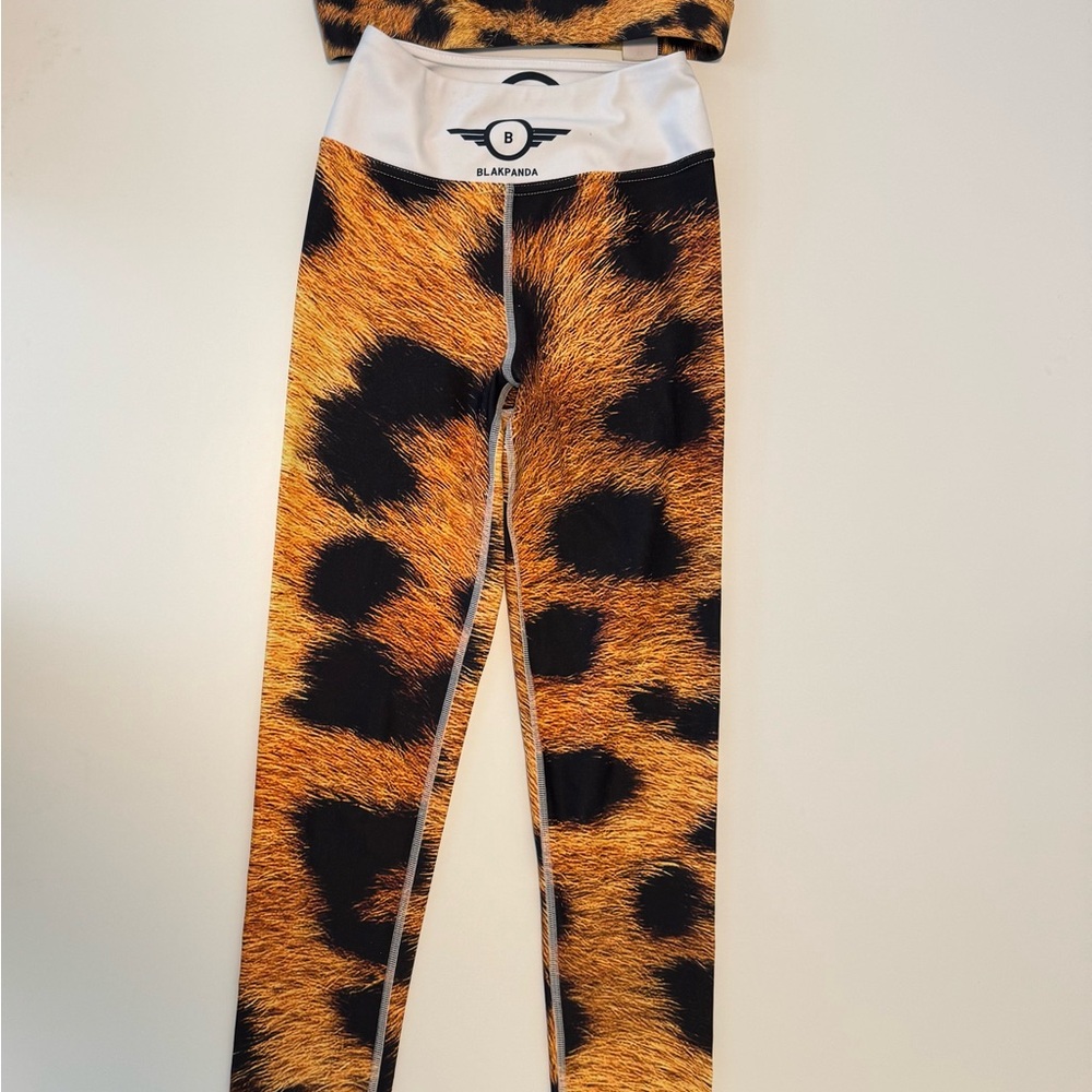 Girls' Orange Leopard-Print Leggings with White Waistband